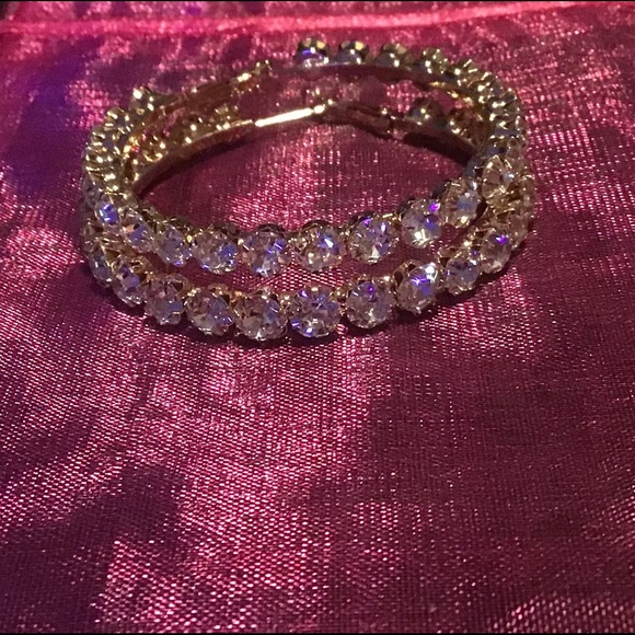 Gold Rhinestone Hoop Earrings - Picture 2 of 5